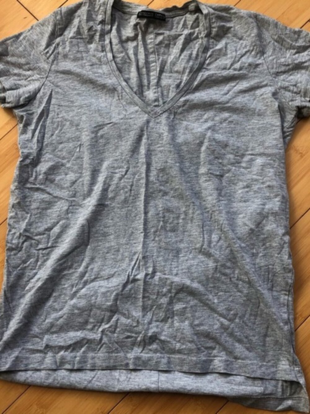 Zara T Shirt Cotton Gray V Neck Short Sleeve Size Small Excellent Condition